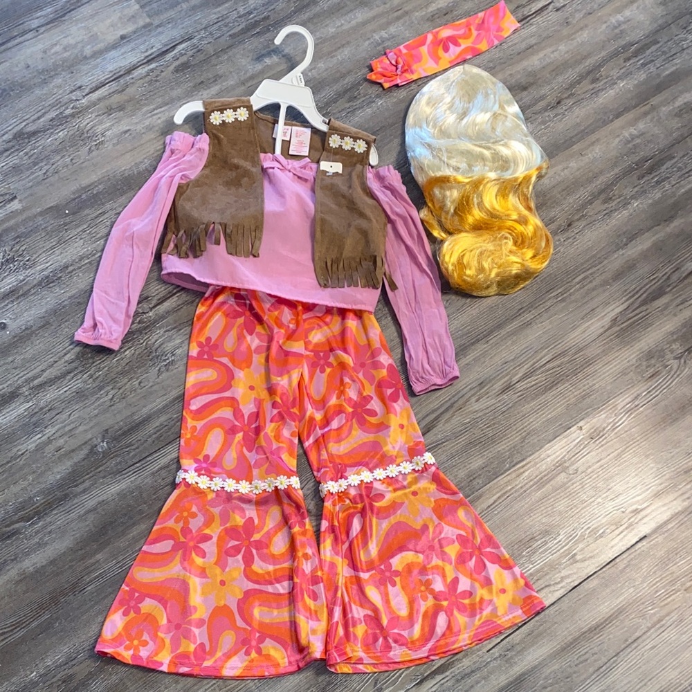 NEW! Girls 60’s Hippie Costume & Wig DREAM PLAY IMAGINE 5/6